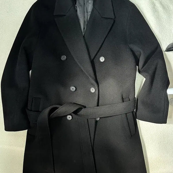 [BUNJANG] Drawfit Premier Pure Cashmere Robe Double Coat [BLACK] S / 드로우핏 프리미어 퓨어 캐시미어 로브 더블 코트 [BLACK] S사이즈
