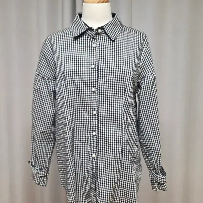 [BUNJANG] Pearl Button Check Pattern Shirt / 새상품 체크 패턴 셔츠 진주단추 남방