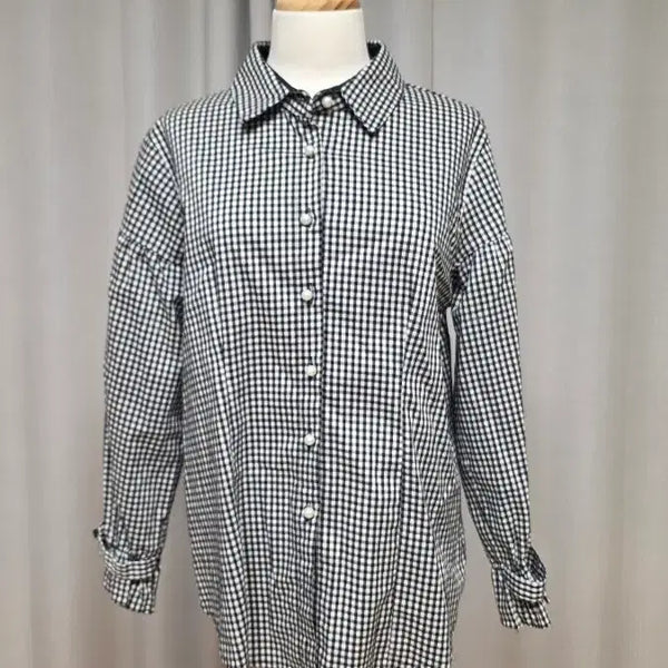 [BUNJANG] Pearl Button Check Pattern Shirt / 새상품 체크 패턴 셔츠 진주단추 남방