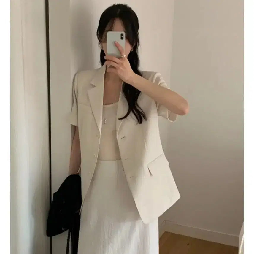 [BUNJANG] Benito Linen-like Summer Solid Short-Sleeve Jacket (Buttercream, Size S) / 새상품) 베니토 린넨라이크 썸머 솔리드 반팔 자켓 베니토 반팔 자켓