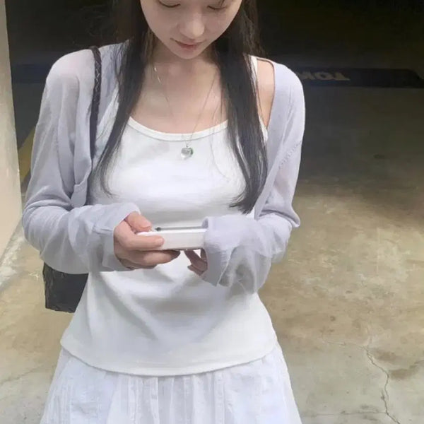 [BUNJANG] Yoonseul Shop Plain See-through Cardigan Sky Blue / 윤슬샵 플레인 시스루 가디건 스카이블루