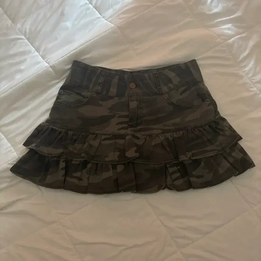 [BUNJANG] Vintage Camo Tiered Skirt / 빈티지 카모 캉캉 스커트