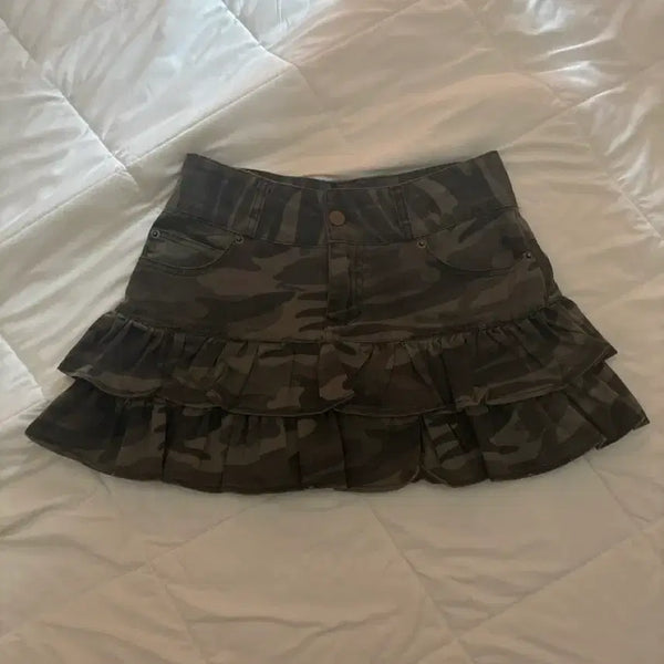 [BUNJANG] Vintage Camo Tiered Skirt / 빈티지 카모 캉캉 스커트