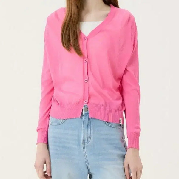[BUNJANG] Leshop V-Neck Cardigan Pink / 르샵 브이넥 가디건 새상품 핑크