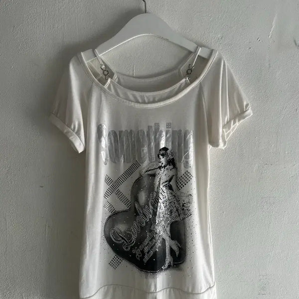 [BUNJANG] Gyaru Punk Printed Cubic Short Sleeve Top / 갸루 펑크 프린팅 큐빅 반팔 탑
