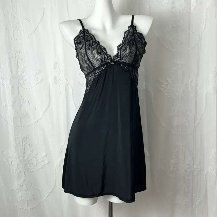 [BUNJANG] Black Lace Chiffon Slip / 고스 블랙 레이스 쉬폰 슬립