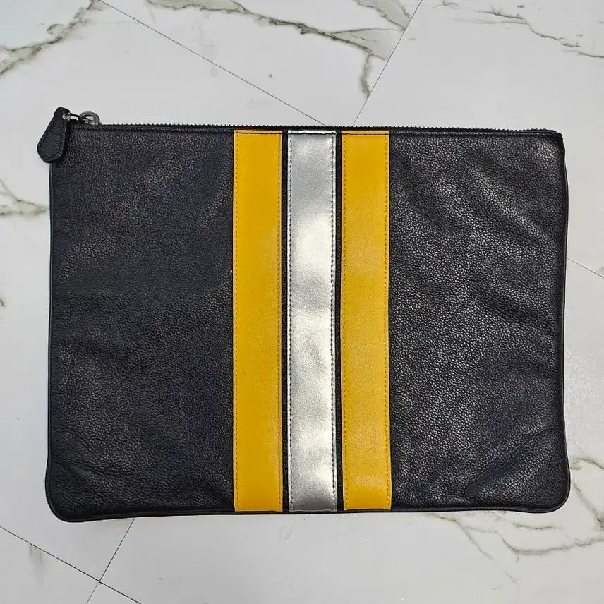 [BUNJANG] Coach Men's Clutch Bag Black Yellow Silver Stripe / 코치 남성 클러치 백 블랙 옐로우 실버 스트라이프