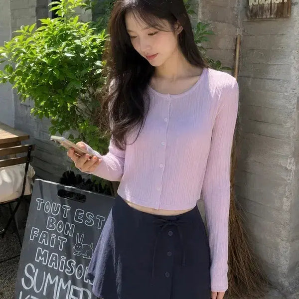 [BUNJANG] E.T.M.O.N. Linen Round Cardigan Violet Free Size / 에트몽 린넨 라운드 가디건