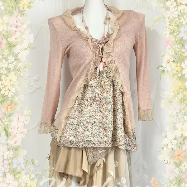 [BUNJANG] Handmade Layered Skirt, Rest Roses Pink Fairy Coordinate Set / 핸드메이드스커트, 레스트로즈 핑크 페어리 코디세트
