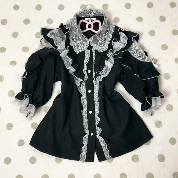 [BUNJANG] Noemie Goth Lolita Black Lace Blouse / 노에미 고스로리 블랙 레이스 블라우스