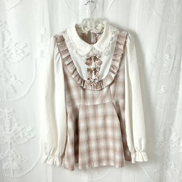 [BUNJANG] Mute Pink Check Ribbon Blouse / 뮤트핑크 체크리본블라우스 로리타 지뢰계