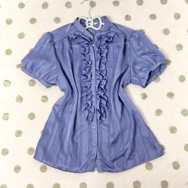[BUNJANG] Purple Frill Ruffle Blouse / 공겜여주깔 고스로리 퍼플 프릴 러플 블라우스