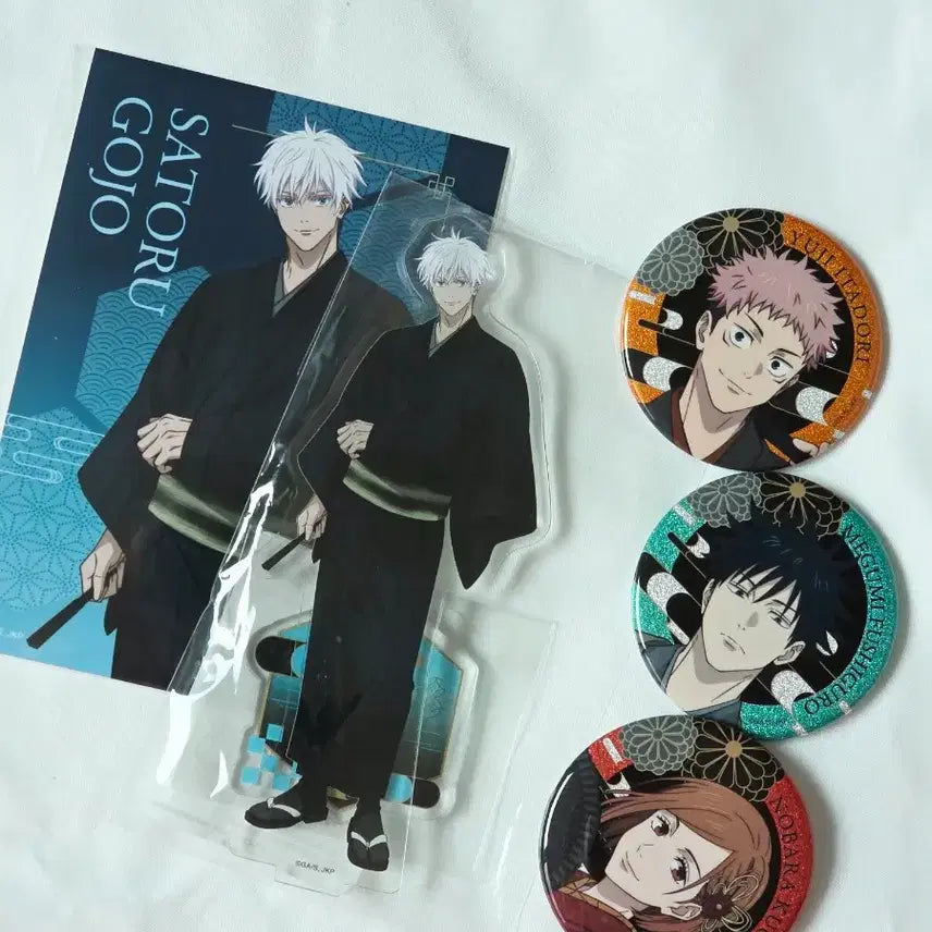 [BUNJANG] Jujutsu Kaisen Tsutaya Gojo Acrylic Stand & Can Badges Bundle Set / 주술회전 츠타야 고죠 아크릴 이타도리 후시구로 노바라 캔뱃지 일괄