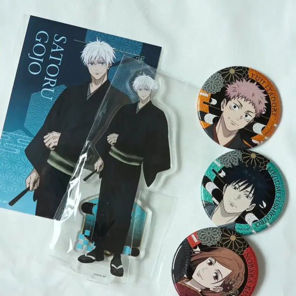 [BUNJANG] Jujutsu Kaisen Tsutaya Gojo Acrylic Stand & Can Badges Bundle Set / 주술회전 츠타야 고죠 아크릴 이타도리 후시구로 노바라 캔뱃지 일괄