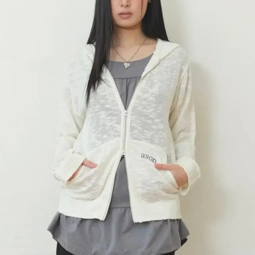 [BUNJANG] AZ ONE KUMA Hood Zip-Up Ivory / 애즈온 쿠마 후드집업 아이보리