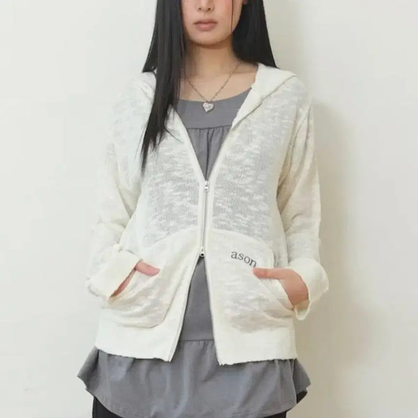 [BUNJANG] AZ ONE KUMA Hood Zip-Up Ivory / 애즈온 쿠마 후드집업 아이보리