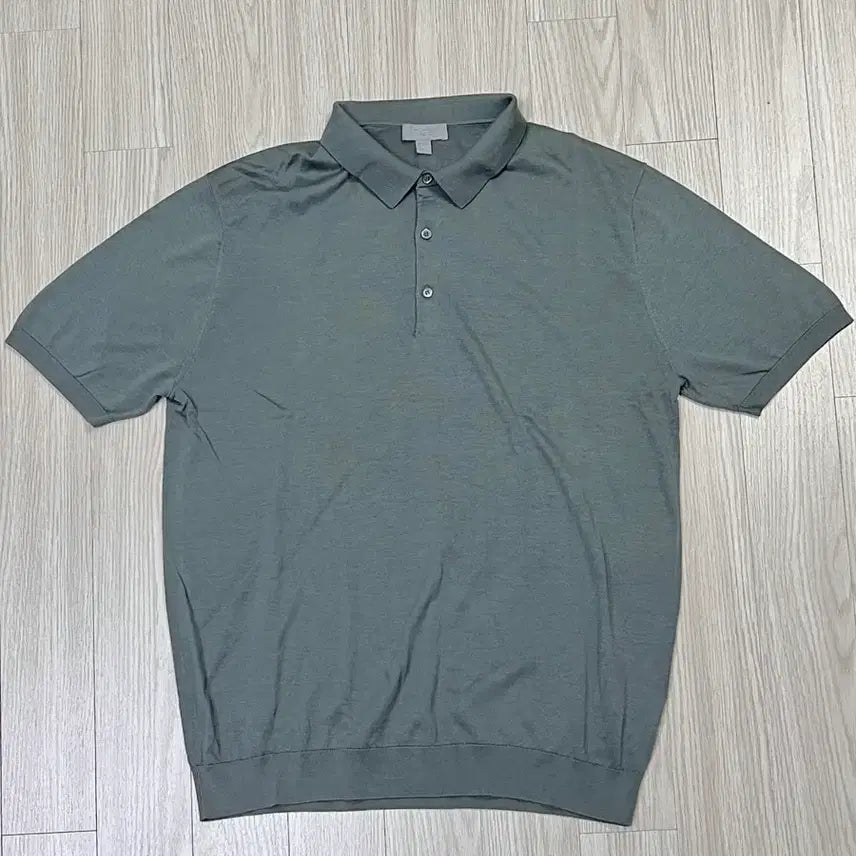 [BUNJANG] COS Silk Blend Short Sleeve Polo Knit Top - Sage Green L / [L] COS 코스 실크 반팔 카라 니트티 - 세이지 그린