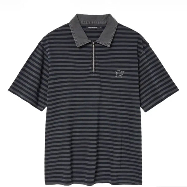 [BUNJANG] Haechingroom Vintage Stripe Polo T-Shirt Blue Size 1/2 / 5)해칭룸 빈티지 스트라이프 폴로 티셔츠 1/2 블루