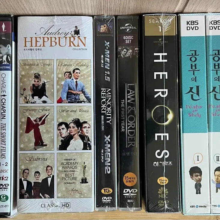 [BUNJANG] Charlie Chaplin, Audrey Hepburn, X-Men, Law & Order, Heroes, Master of Study, My Girlfriend is a Gumiho DVD Bundle Set / 새상품 DVD 일괄판매