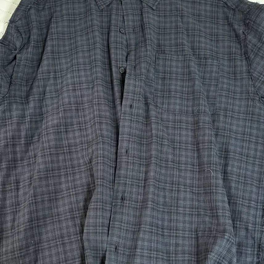 [BUNJANG] Supersub Cut Off Grunge Check Shirt Midnight Blue / [슈퍼서브] 컷 오프 그런지 체크 셔츠 미드나잇 블루