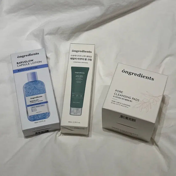 [BUNJANG] Ongredients Bakuchiol Glow Capsule Lotion, Daily Aqua Balm Cream, Pore Cleansing Pad Set / 온그리디언츠 바쿠글로우 캡슐 로션/데일리 아쿠아 밤 크림/포어 클렌징 패드