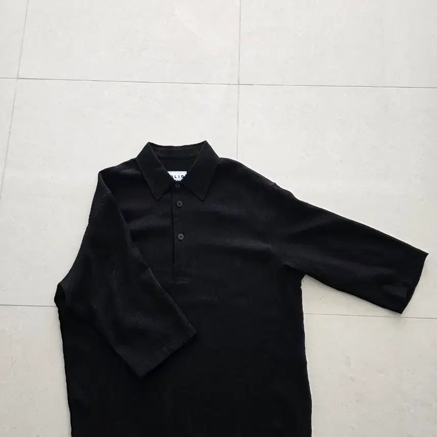 [BUNJANG] Solid Homme Solid Crinkle Polo Short Sleeve Shirt Black / [46] 솔리드 크링클 폴로 반팔셔츠 블랙