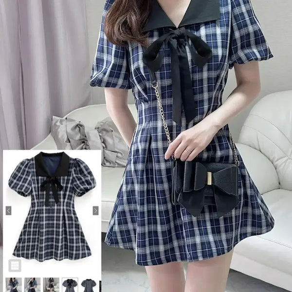 [BUNJANG] GRL Check Ribbon Mini Dress / 그레일 grl 체크 무늬 리본 미니 원피스 스나계