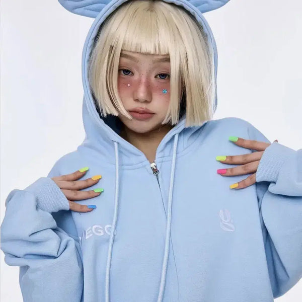 [BUNJANG] YEGE Wing Hoodie Zip-up Sky Blue / 예그 후드집업 윙 후디 스카이블루