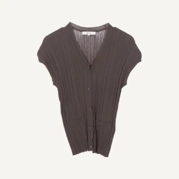 [BUNJANG] Zstudio Summer Short Sleeve Knit Cardigan with Bean Buttons / 지스튜디오)) 브라운 갈색 고동색 먹색 여름 반팔 니트 가디건 콩단추