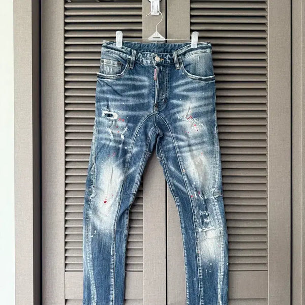 [BUNJANG] DSQUARED2 Painting Washed Slim Fit Denim Pants / 디스퀘어드2 페인팅 워시드 슬림진 데님팬츠 44