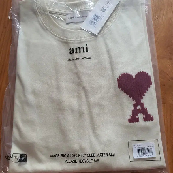 [BUNJANG] AMI Heart Logo Short Sleeve T-Shirt Ivory L / 아미  반팔 티셔츠 아이보리L
