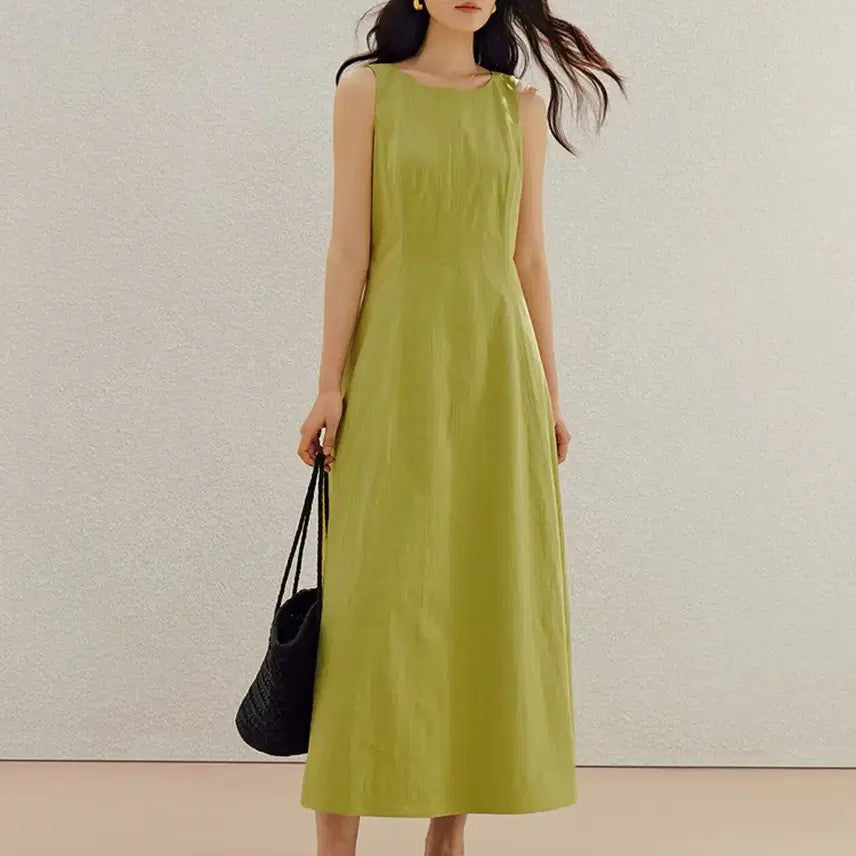 [BUNJANG] Vintage Green Dress with Waistline Emphasis / 그린 원피스 빈티지 허리 라인 강조 산뜻하고 통기성 좋은