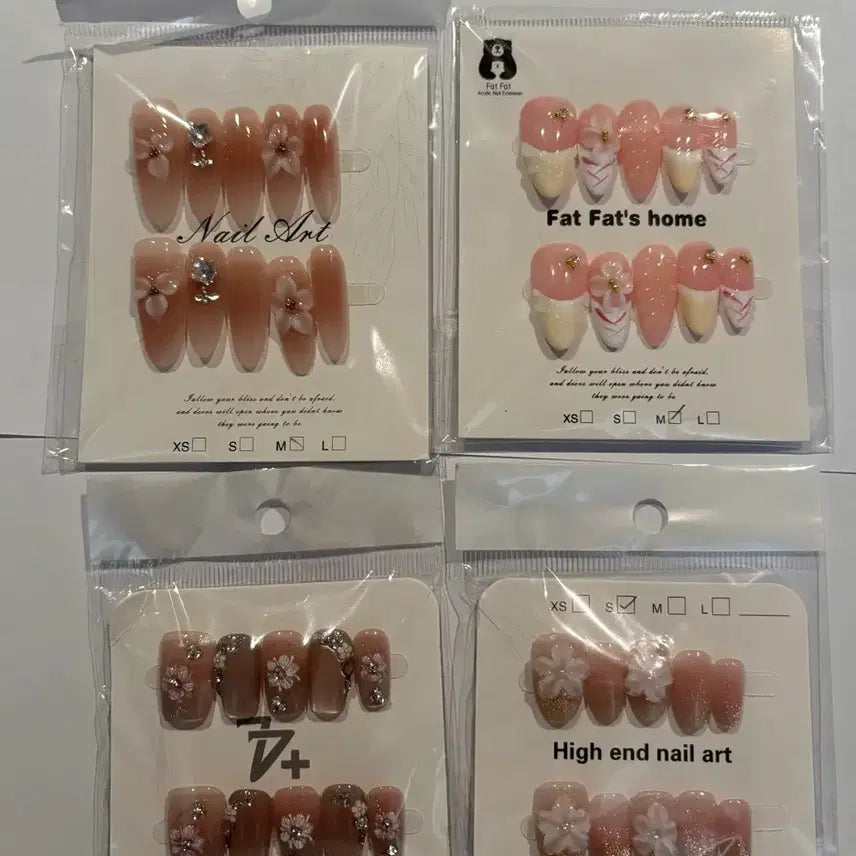 [BUNJANG] Flower Nail Tips Set (S, M Sizes) / 플라워 네일팁 4세트(S,M)
