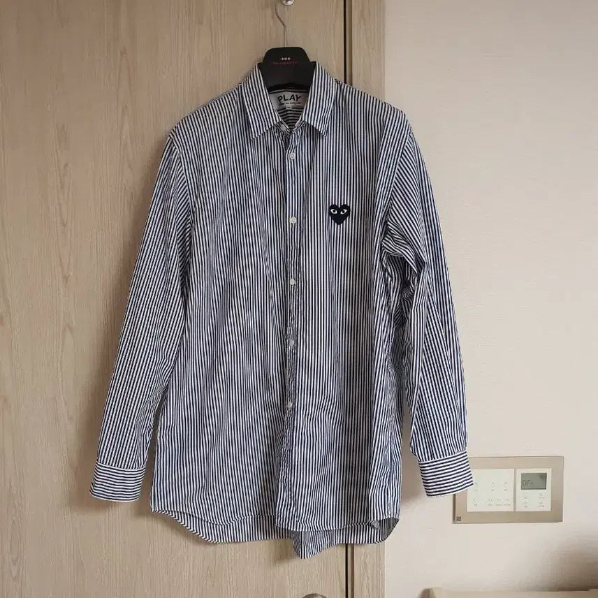 [BUNJANG] Comme des Garçons Striped Shirt Play Appliqué XL / 꼼데가르송 스트라이프 셔츠 플레이 와펜 xl 국내매장 105~110
