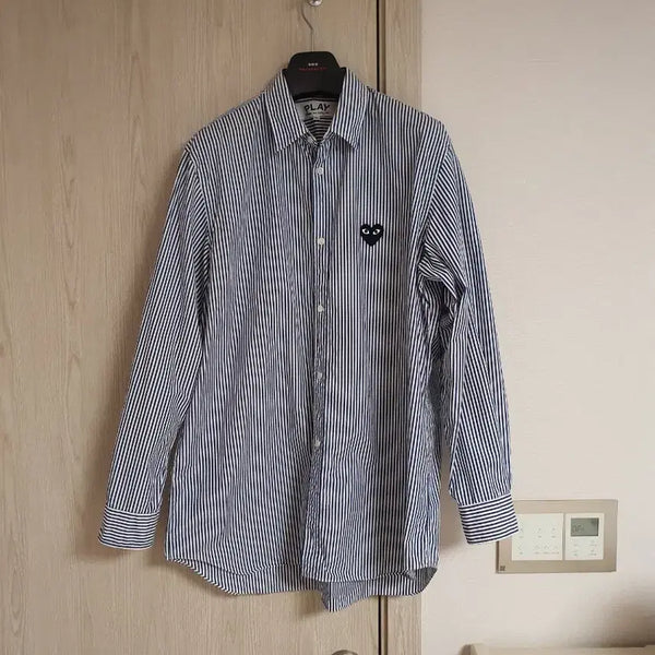 [BUNJANG] Comme des Garçons Striped Shirt Play Appliqué XL / 꼼데가르송 스트라이프 셔츠 플레이 와펜 xl 국내매장 105~110
