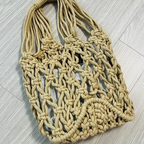 [BUNJANG] Beige Knitted Tote Bag / 새상품//베이지 그물 토트백