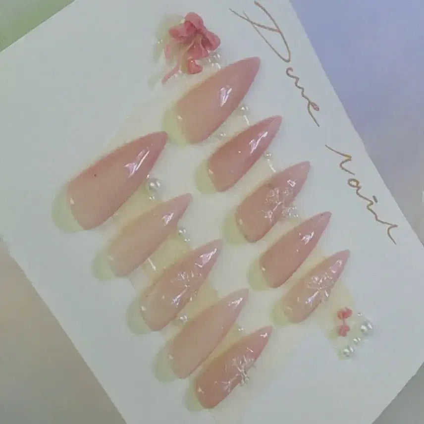 [BUNJANG] Handmade Nail Tips with Light Pink & Chrome Hearts Design / 수제네일팁