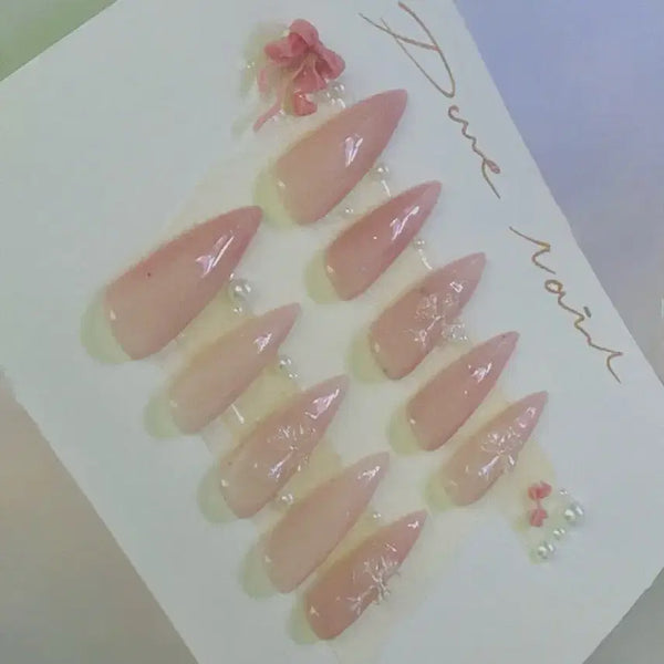 [BUNJANG] Handmade Nail Tips with Light Pink & Chrome Hearts Design / 수제네일팁