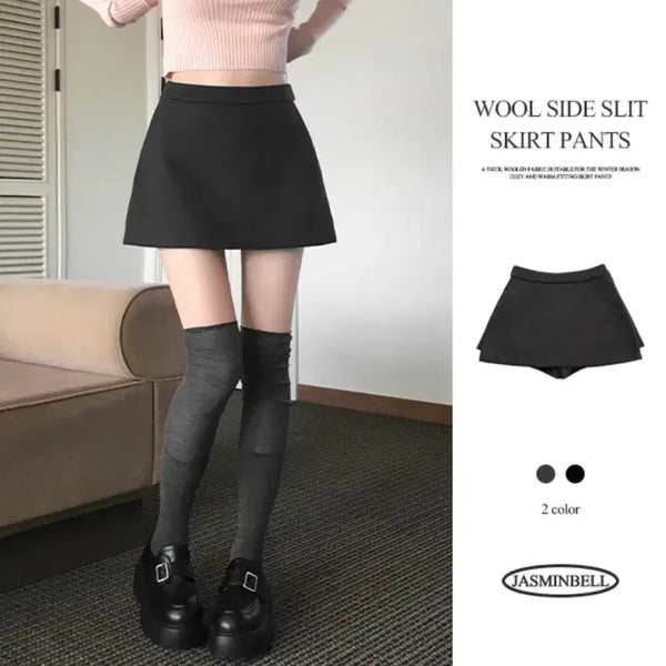 [BUNJANG] D.Eve Wool A-Line Console Zipper Mini Skirt Shorts / [허얇골넓] 디에브 모직 트임 A라인 콘솔지퍼 숏팬츠 치마바지 미니 스커트 베이직 데일리템 기본템 몸매보정 데이트룩 간절기스커트