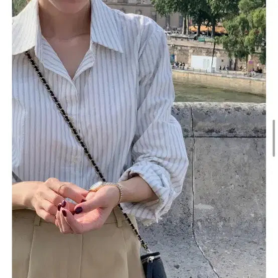 [BUNJANG] Edmore Benny Stripe Shirt Ivory + Blue / 에드모어 셔츠 아이보리+블루 색상