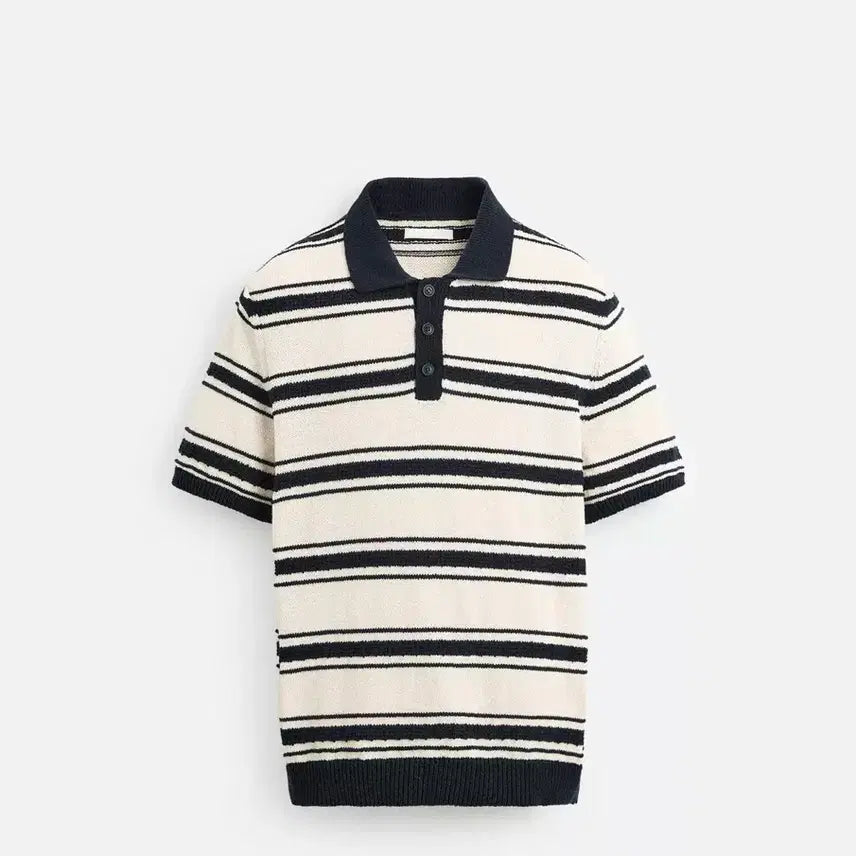 [BUNJANG] Zara Striped Jacquard Knit Polo Shirt / Zara 스트라이프 자카드 니트 폴로셔츠