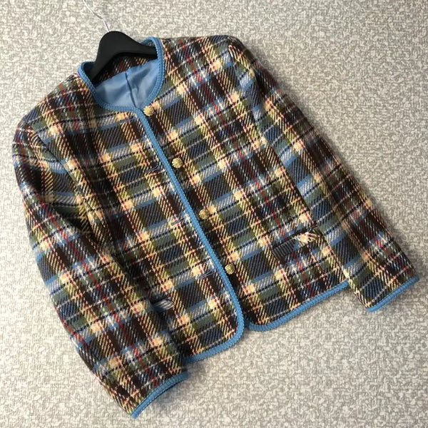 [BUNJANG] McGregor Vintage Gold Button Check Tweed Jacket (Wool 90%, Made in Japan) / 맥그리거 금장 체크 트위드 자켓 울90% 일본 노카라 라운드