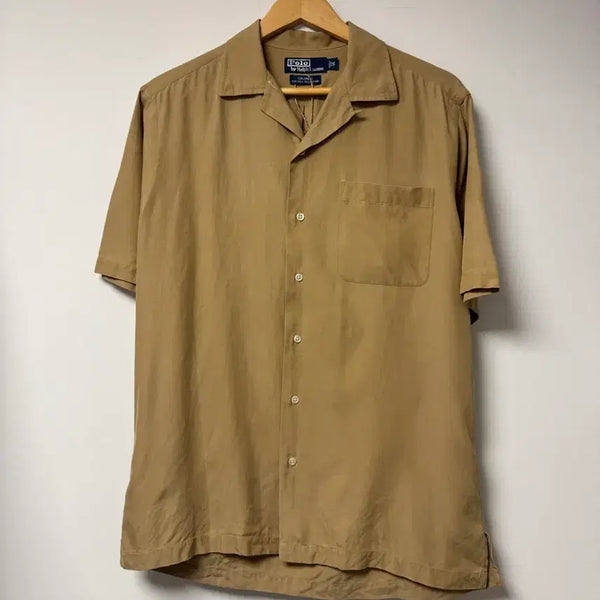 [BUNJANG] Polo Ralph Lauren Caldwell Silk Open Collar Short Sleeve Shirt Beige L / 폴로랄프로렌 콜드웰 실크 오픈카라 반팔 셔츠 베이지 90s L