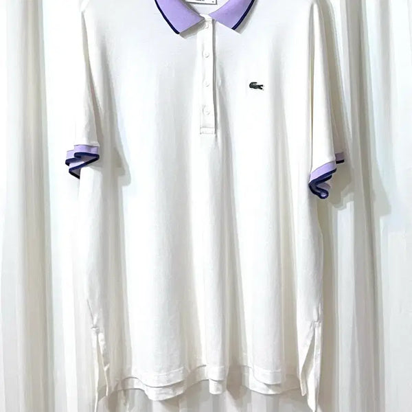 [BUNJANG] Lacoste White Purple Collar T-shirt Size M / 라코스테 화이트 퍼플 카라티 M사이즈 거의 새것
