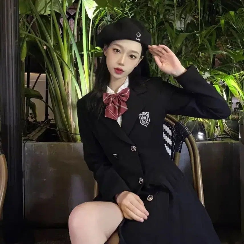 [BUNJANG] Preppy British School Uniform Style A-Line Jacket Dress / (인기)프레피룩 영국교복 정장 코트 하이틴 졸사 컨셉 하객 제복