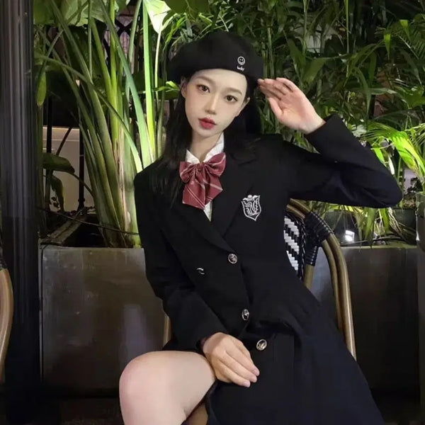 [BUNJANG] Preppy British School Uniform Style A-Line Jacket Dress / (인기)프레피룩 영국교복 정장 코트 하이틴 졸사 컨셉 하객 제복