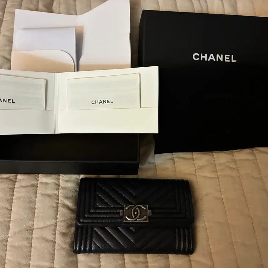 [BUNJANG] Chanel Boy Chanel Chevron Card Holder Navy / 샤넬 보이샤넬 쉐브론 카드지갑 짙은 네이비 빈티지 은장 26번대