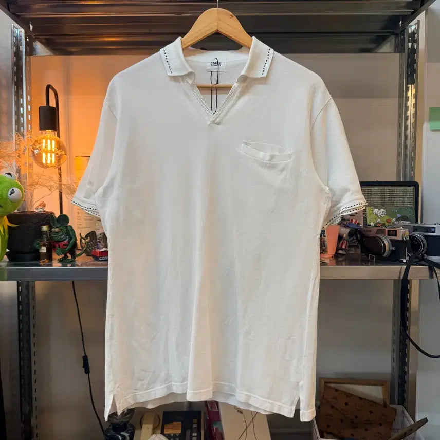 [BUNJANG] Takeo Kikuchi Stitch V-Neck Pique T-Shirt Size 4 / 타케오 키쿠치 스티치 브이넥 피케 티셔츠 4 SIZE