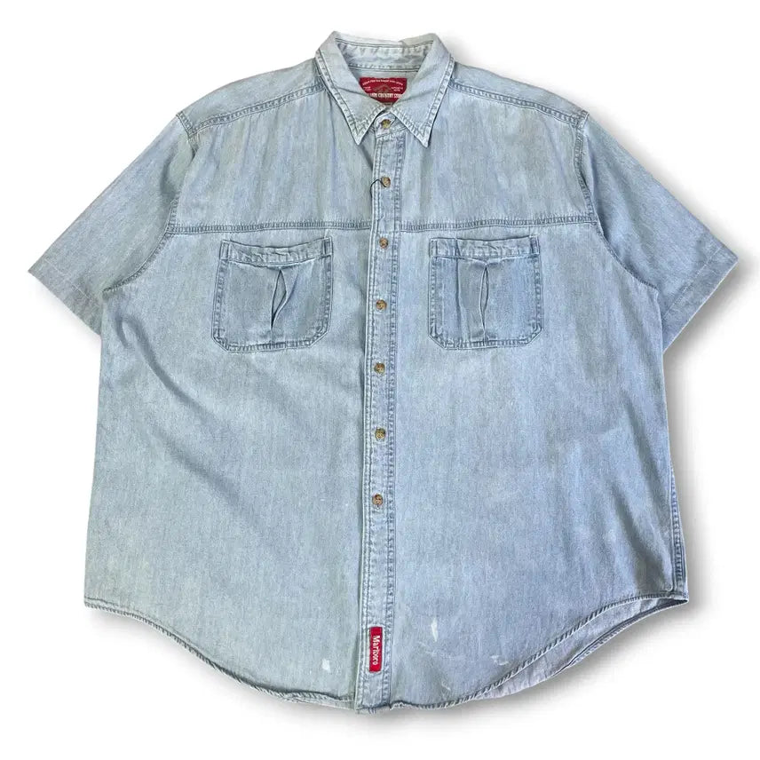 [BUNJANG] Marlboro Country Two-Pocket Denim Short-Sleeve Shirt XL / 말보로 컨트리 투포켓 데님 반팔 셔츠 XL