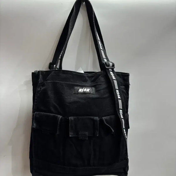 [BUNJANG] NCTCK Black Canvas Multi-Pocket Shoulder Tote Bag 2.0 / [가로 31] 네스티킥 블랙 캔버스 멀티 포켓 숄더백 토트백 2.0  - 브랜드: 빈티지 (VINTAGE) - 색상: 블랙 - 사이즈: 가로 31 / 세로 35 (cm)  [상품